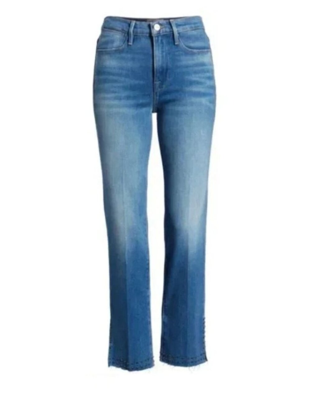 Frame Denim - Le High Straight Studded Raw Hem Jeans | Leopold Blue | Size 26